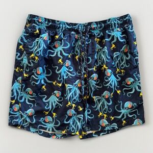 No Boundaries Swim‎ Trunks Mens Large (32-24) 7" Inseam Navy With Octopuses